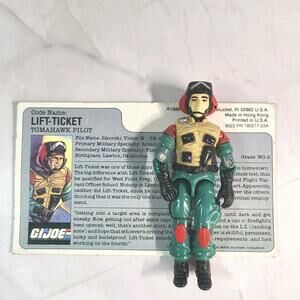 Vintage GI Joe Lift Ticket Tomahawk Pilot 1986 Action Mini Figure & File Card